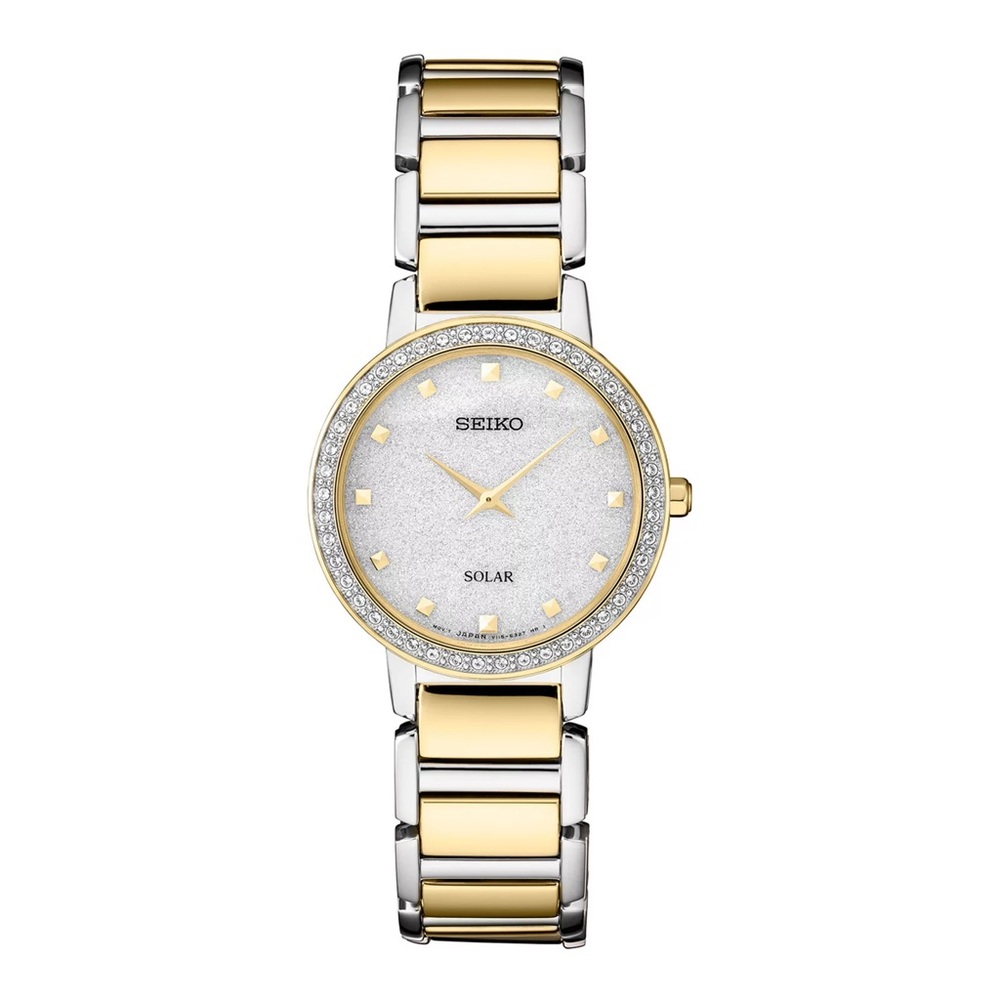 NWT Seiko Women's Crystal Accent & Glitter Two Tone Solar Watch